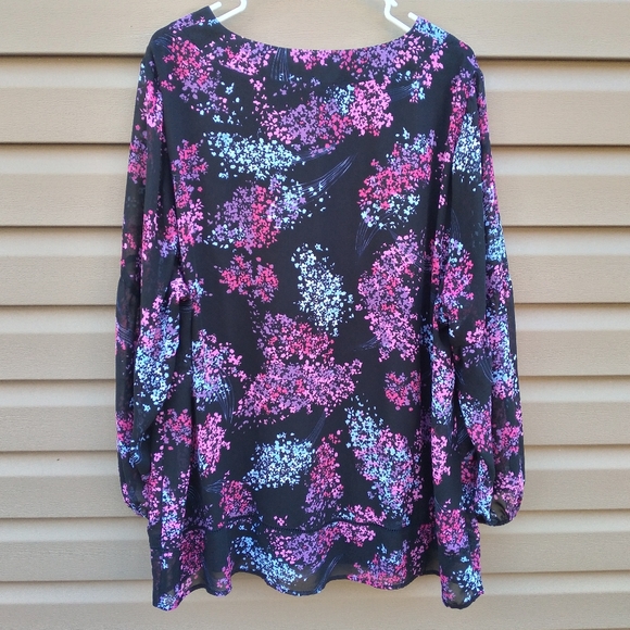 Lane Bryant Sz 24 Floral Black Purple Pink Top Shirt - Picture 2 of 6